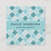 ブルーモロッコトレリス、格子、クローバー スクエア名刺 (正面)