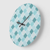 ブルーモロッコトレリス、格子、クローバー ラージ壁時計 (傾斜)