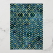 ブルーモロッコパターンシーク結婚アーチ金ゴールド 箔招待状 (裏面)