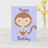 ブルーモンキー誕生日 カード (黄色い花)