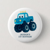 ブルーモンスタートラックスマッシュアンドクラッシュ誕生日 缶バッジ (正面)