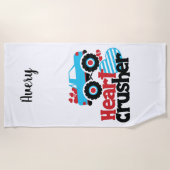 ブルーモンスタートラックハート破砕機バレンタイン ビーチタオル (正面)