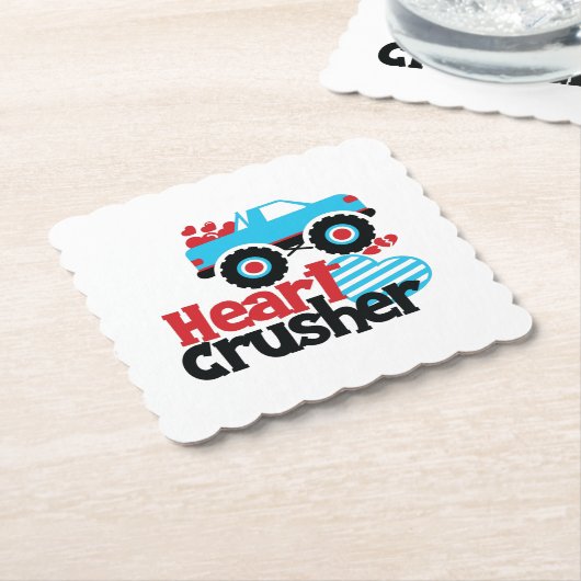 ブルーモンスタートラックハート破砕機バレンタイン ペーパーコースター (アングル)