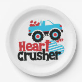 ブルーモンスタートラックハート破砕機バレンタイン ペーパープレート (正面)
