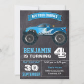 ブルーモンスタートラック子供の誕生日パーティー 招待状 (正面)