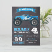 ブルーモンスタートラック子供の誕生日パーティー 招待状 (スタンド正面)