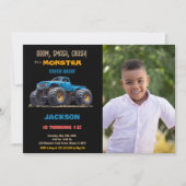 ブルーモンスタートラック誕生日招待状写真 招待状 (正面)