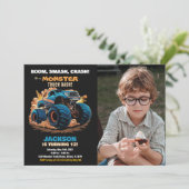 ブルーモンスタートラック誕生日招待状写真 招待状 (スタンド正面)