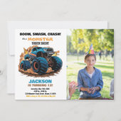 ブルーモンスタートラック誕生日招待状写真 招待状 (正面)