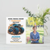 ブルーモンスタートラック誕生日招待状写真 招待状 (スタンド正面)