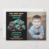 ブルーモンスタートラック誕生日招待状写真 招待状 (正面)