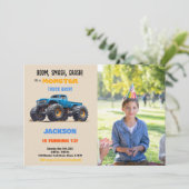 ブルーモンスタートラック誕生日招待状 招待状 (スタンド正面)
