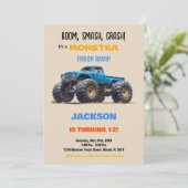 ブルーモンスタートラック誕生日招待状 招待状 (スタンド正面)