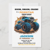 ブルーモンスタートラック誕生日招待状 招待状 (正面)