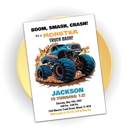 ブルーモンスタートラック誕生日招待状 招待状