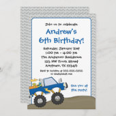 ブルーモンスタートラック誕生日招待状 招待状 (正面/裏面)