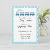 ブルーモーコモーティブベビーシャワー招待状 招待状 (スタンド正面)