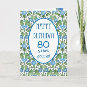 ブルーモーニンググローリーかわいらし80th誕生日カード カード