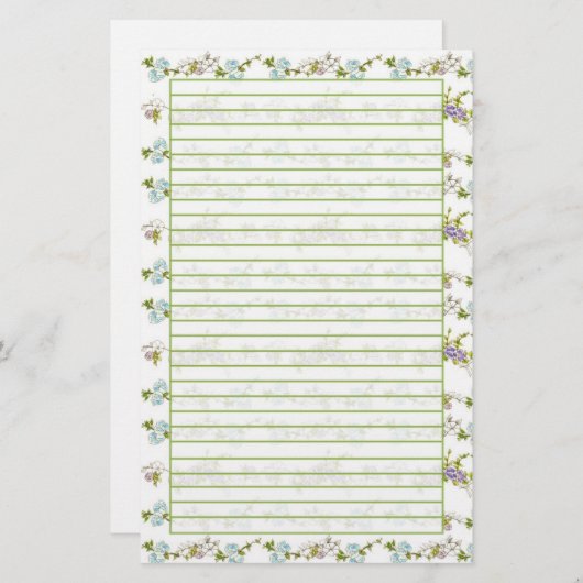 ブルーモーニンググローリーウォーター色の花が並ぶ 便箋 (正面/裏面)