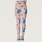 ブルーモーニンググローリーフラワーパター淡い色のン（ピンク） レギンス (正面)