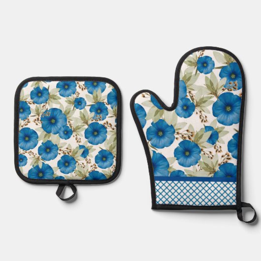ブルーモーニング王室のの栄光と格子細工 鍋つかみ&鍋敷きセット (正面)