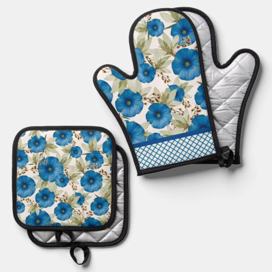 ブルーモーニング王室のの栄光と格子細工 鍋つかみ&鍋敷きセット (正面/裏面)