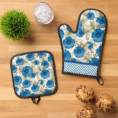 ブルーモーニング王室のの栄光と格子細工 鍋つかみ&鍋敷きセット (トップダウン)