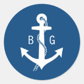 ブルーモ航海のノグラム結婚のいかりシール ラウンドシール (正面)