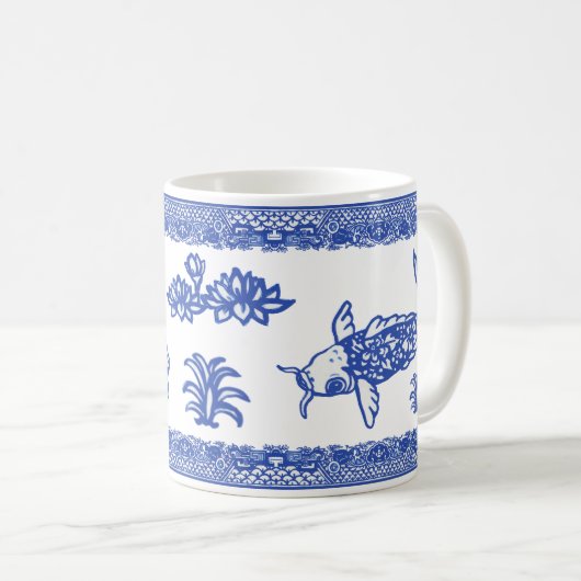 ブルーヤナギコイの魚ユニーク型お洒落 コーヒーマグカップ (正面右)