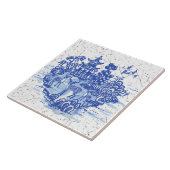 ブルーヤナギ鹿群れアンティークパゴダフェニックス タイル (側面)