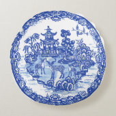 ブルーヤナギ鹿群れアンティークパゴダフェニックス ラウンドクッション (正面)