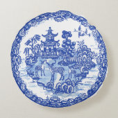 ブルーヤナギ鹿群れアンティークパゴダフェニックス ラウンドクッション (裏面)