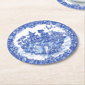 ブルーヤナギ鹿群れアンティークパゴダフェニックス ラウンドペーパーコースター (アングル)