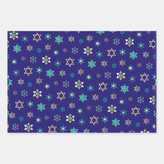 ブルーユダヤ星デザインラッピング紙セット ラッピングペーパーシート (正面)
