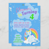 ブルーユニコーンマジカルレインボーカラフルズ誕生日 招待状 (正面/裏面)