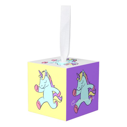 ブルーユニコーンランニングのサンダー_コーブ キューブオーナメント (正面アングル)