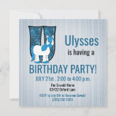 ブルーユニコーンレターU子供の誕生日パーティー 招待状 (裏面)