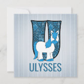 ブルーユニコーンレターU子供の誕生日パーティー 招待状 (正面)