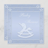 ブルーユニコーンロッキングホース男の赤ちゃんシャワー 招待状 (正面/裏面)