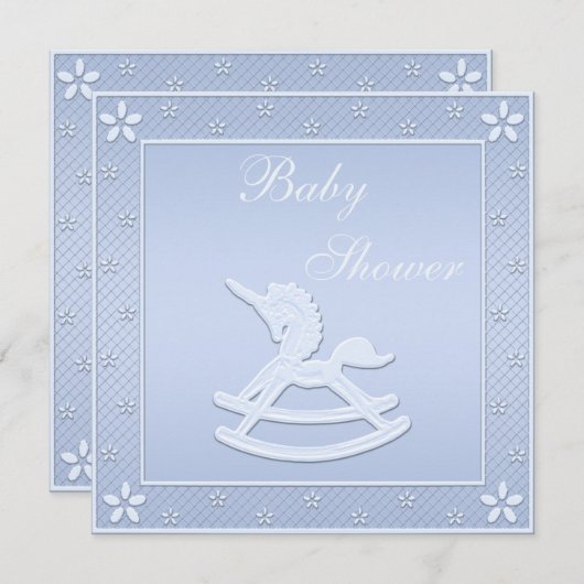 ブルーユニコーンロッキングホース男の赤ちゃんシャワー 招待状 (正面/裏面)