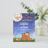 ブルーユニークキツネムーンスターズSave the Date 結婚's 案内ポストカード (スタンド正面)