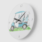 ブルーユニークゴルフカートのモノグラム水彩 ラージ壁時計 (傾斜)