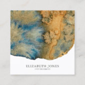 ブルーユニークテラコッタ抽象芸術水彩QRコード スクエア名刺 (正面)