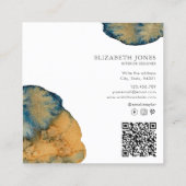 ブルーユニークテラコッタ抽象芸術水彩QRコード スクエア名刺 (裏面)