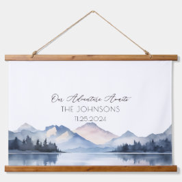 ブルーユニークマウンテンウォーター結婚カラーズゲストブック 吊り下げ型タペストリー