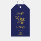 ブルーユニーク金ゴールドブックテーマ結婚ズサンキュー ギフトタグ (裏面)