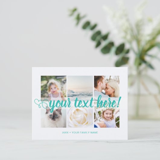 ブルーユーカスタム文字6枚の写真コラージュユニバーサル ポストカード (スタンド正面)