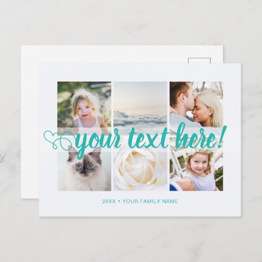 ブルーユーカスタム文字6枚の写真コラージュユニバーサル ポストカード (正面/裏面)