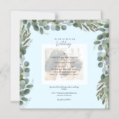 ブルーユーカリの葉の写真結婚の マグネット招待状 (正面)