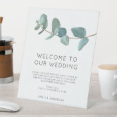 ブルーユーカリエレガントプトゥスウェルカムCOVIDセーフティペデス 台座サイン (インサイチュ)